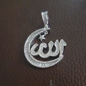 Elegant 925 Sterling Silver Crescent Pendant With Mossanite, CZs And Topaz Stone